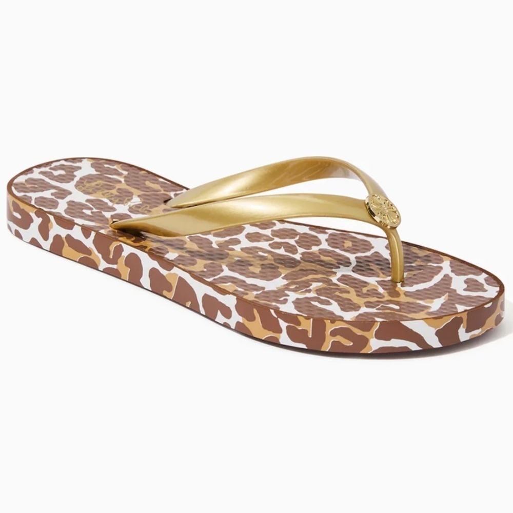 Lilly Pulitzer Pool Flip Flop Chocolate My Favorite Spot Shoe Leopard Large 9/10